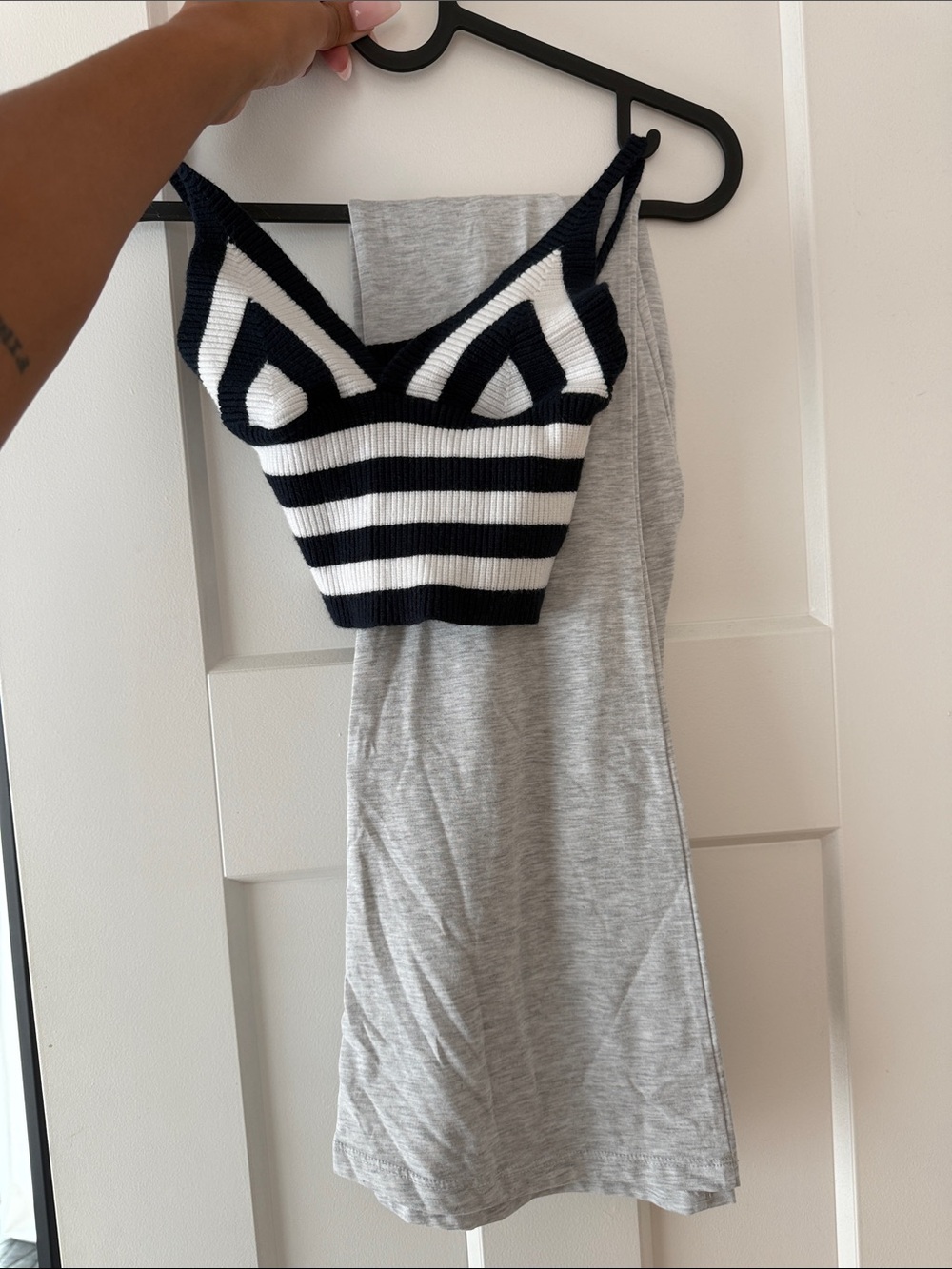 Subdued cropped striped cami and fold over yoga pants bundle